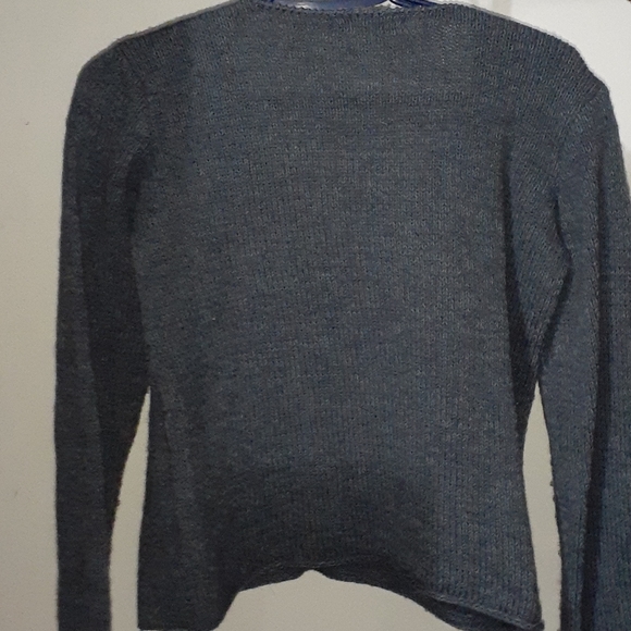 Navy blue/ grey knitted v-neck sweater - Picture 2 of 3